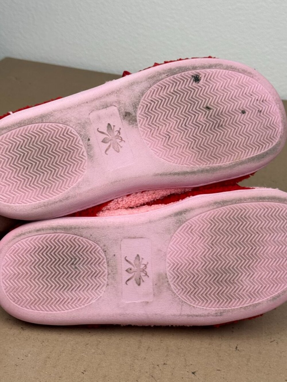 Betsey Johnson Slipper Mules Red Pink Striped Large Satin Bow Cozy 9.5"inch/US 8 - Picture 3 of 6